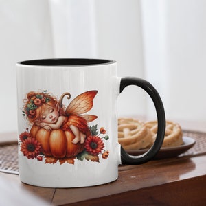 Fairy Sleeping on a Pumpkin Accent Coffee Mug, Magical Fairy Mug, Enchanted Fairies Mug,  Cottagecore Coffee Mug, Fairy Lover's Coffee Mug,