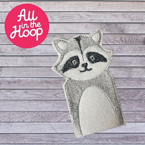 In The Hoop Finger Puppet Racoon, Machine Embroidery Designs, Brother PES, HUS, VP3 all Formats, Easy Tutorial Included ITH