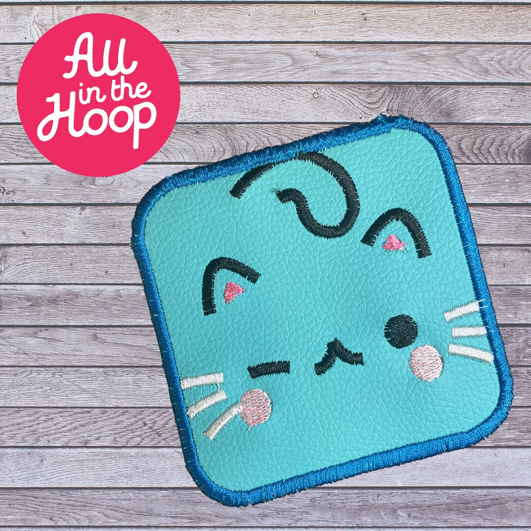 In the Hoop Blue Cat Mug Rug, Machine Embroidery Designs, Brother PES ...