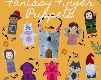In The Hoop Fantasy Finger Puppets Pack of 9, Machine Embroidery Designs, Brother PES, HUS, VP3 all Formats, Easy Tutorial Included ITH