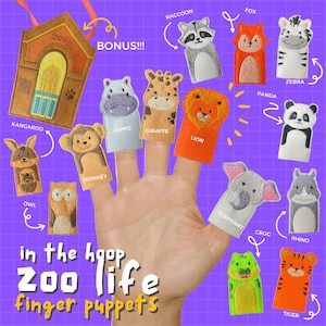 In The Hoop Finger Puppets Pack of 14, Machine Embroidery Designs, Brother PES, HUS, VP3 all Formats, Easy Tutorial Included ITH