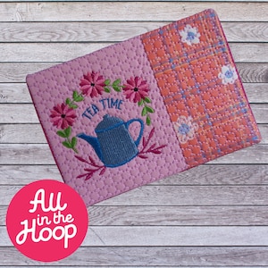 Tea Time Mug Rug for Machine Embroidery Quilted, In the Hoop Embroidery Designs, 5x7 Hoop, Brother PES, HUS, VP3 all Formats, Easy Fun