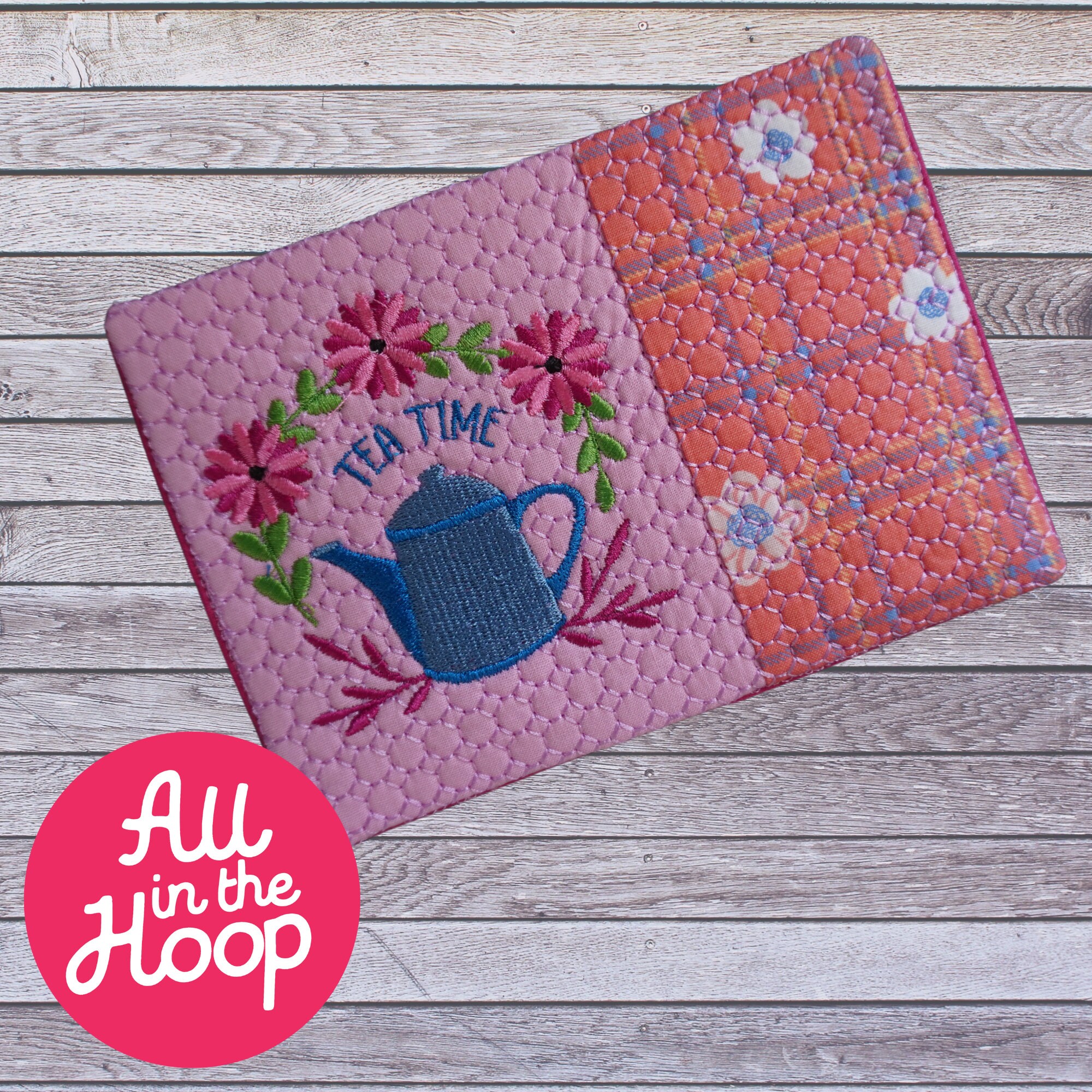 Tea Time Mug Rug for Machine Embroidery Quilted, in the Hoop Embroidery ...