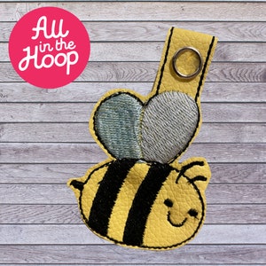 In The Hoop Key Fob Cute Bee, Machine Embroidery Designs, Brother PES, HUS, VP3 all Formats, Easy Tutorial Included ITH