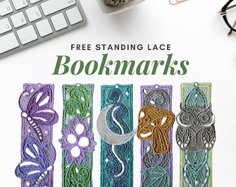 In The Hoop Free Standing Lace Bookmarks 5 Pack, Machine Embroidery Designs, Brother PES, HUS, VP3 all Formats, Easy Tutorial Included ITH