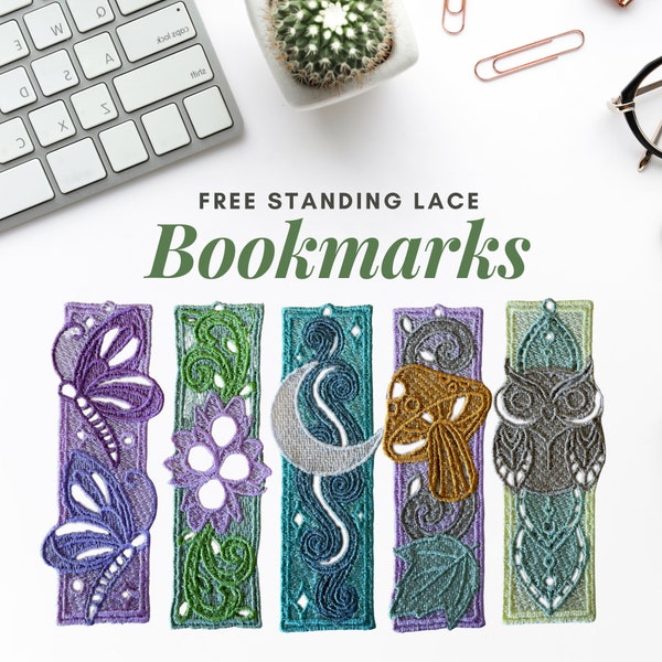 In The Hoop Free Standing Lace Bookmarks 5 Pack, Machine Embroidery Designs, Brother PES, HUS, VP3 all Formats, Easy Tutorial Included ITH