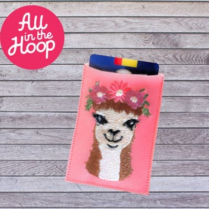 Porte-cartes anneau lama, motifs de broderie machine, Brother PES, HUS, VP3 tous les formats, tutoriel facile inclus ITH
