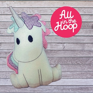In The Hoop Easy Unicorn Stuffie, Animal Stuffy Machine Embroidery Designs, Brother PES, HUS, VP3 all Formats, Easy Tutorial Included ITH