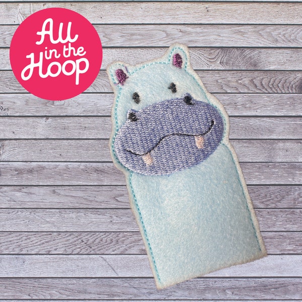 In The Hoop Finger Puppet Hippo, Machine Embroidery Designs, Brother PES, HUS, VP3 all Formats, Easy Tutorial Included ITH