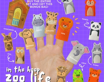 In The Hoop Finger Puppets Pack of 14, Machine Embroidery Designs, Brother PES, HUS, VP3 all Formats, Easy Tutorial Included ITH