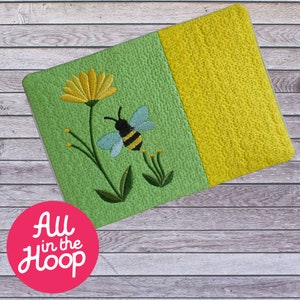 Summer Flower Bee Mug Rug Machine Embroidery Quilted, In the Hoop Embroidery Designs, 5x7 Hoop, Brother PES, HUS, VP3 all Formats, Easy Fun
