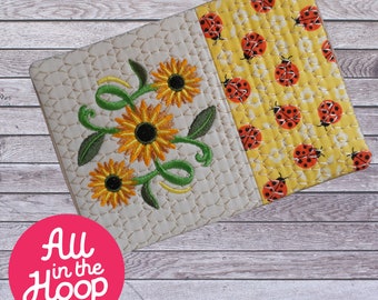 Sunflower Mug Rug for Machine Embroidery Quilted, In the Hoop Embroidery Designs, 5x7 Hoop, Brother PES, HUS, VP3 all Formats, Easy Fun