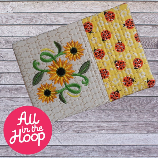 Tapis mug tournesol pour broderie machine matelassé, motifs de broderie au cadre, cerceau 5 x 7, cerceau PES, HUS, VP3 tous les Formats, amusant facile