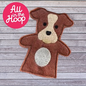 In The Hoop Finger Puppet Brown Dog, Machine Embroidery Designs, Brother PES, HUS, VP3 all Formats, Easy Tutorial Included ITH