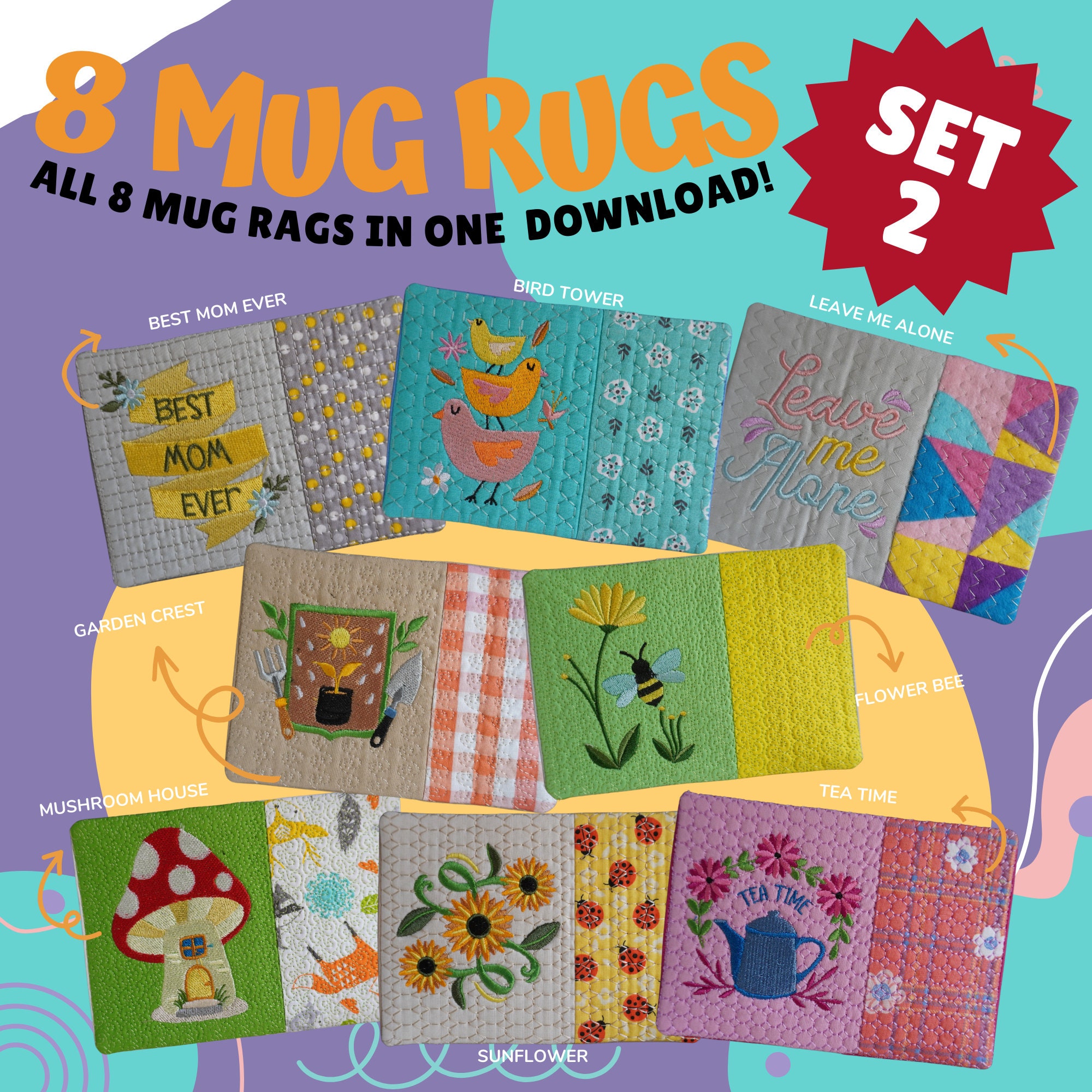 In the Hoop Mug Rugs Pack of 8, Machine Embroidery Designs, Brother PES