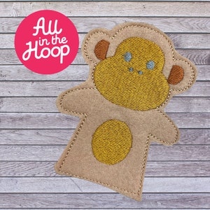 In The Hoop Finger Puppet Monkey, Machine Embroidery Designs, Brother PES, HUS, VP3 all Formats, Easy Tutorial Included ITH
