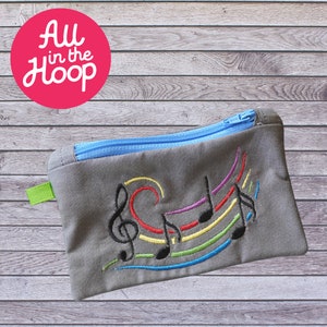 In The Hoop Zipper Bag Notes colorées, motifs de broderie machine, Brother PES, HUS, VP3 tous formats, tutoriel facile inclus ITH