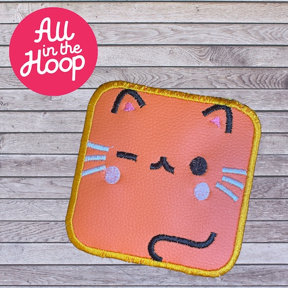 In The Hoop Orange Cat Mug Rug, Machine Embroidery Designs, Brother PES, HUS, VP3 all Formats, Easy Tutorial Included ITH