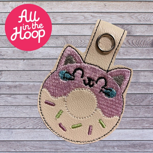 In The Hoop Key Fob Tulips Cat Donut, Machine Embroidery Designs, Brother PES, HUS, VP3 all Formats, Easy Tutorial Included ITH