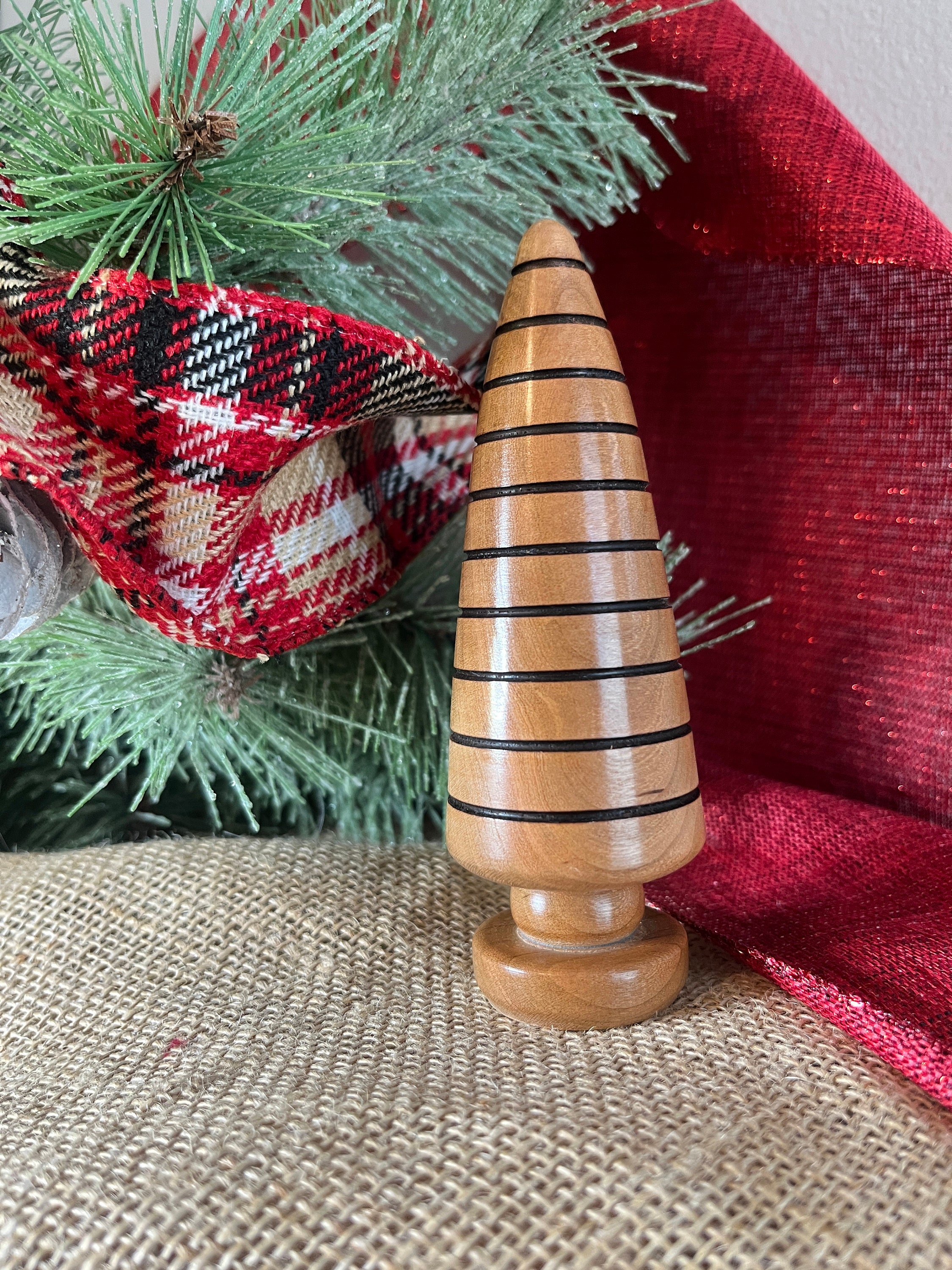 Turned Wood Christmas Tree Hanging Ball Ornament, Carved Rustic Decor and  Xmas Decoration, Personalized Christmas Gift and Present 