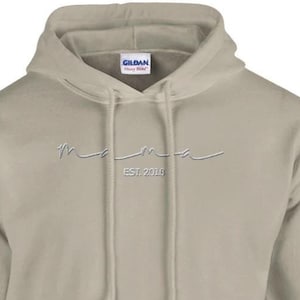 Personalized Mom Hoodie with Kids Name on Sleeve, Embroidered, Christmas Gift for Mom, Minimalist Hoodie, Mother&#39;s Day