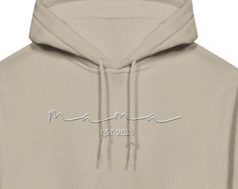 Personalized Mom Hoodie with Kids Names on Sleeve, Embroidered, Birthday Gift for Mom, Minimalist Hoodie, Mother's Day