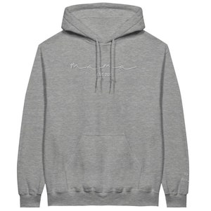 Personalisiertes Mama-Hoodie mit Kindernamen auf dem Ärmel, Bestickt, Geburtstagsgeschenk für Mama, minimalistischer Hoodie, Muttertag Ash