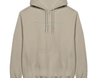 Personalisiertes Mama-Hoodie mit Kindernamen auf dem Ärmel, Bestickt, Geburtstagsgeschenk für Mama, minimalistischer Hoodie, Muttertag