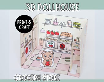 Grocery Room for 3D Dollhouse - Printable Paper Craft with a Figure