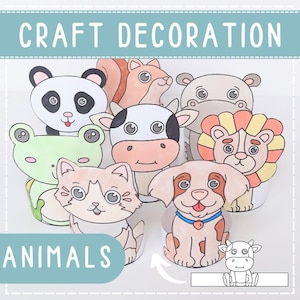 Animal Decor Paper Craft – Cat, Dog, Frogg, Lion, Panda, Hippo and Squirrel - Activity Printable for Kids