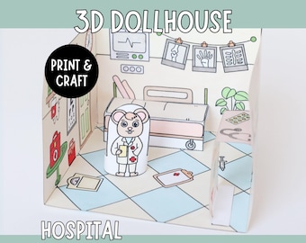 Hospital Room for 3D Dollhouse - Printable Paper Craft with a Nurse Figure