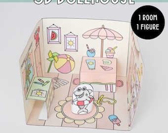Sunny summer room for 3D Dollhouse - Printable Paper Craft with a Figure