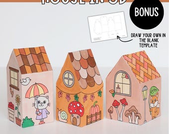 Printable Fall Craft for Kids – Build Your Own 3D Houses Activity