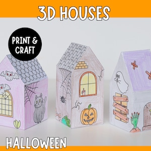 Haunted Halloween Houses 3D Paper - Printable Paper Craft Activity for Kids