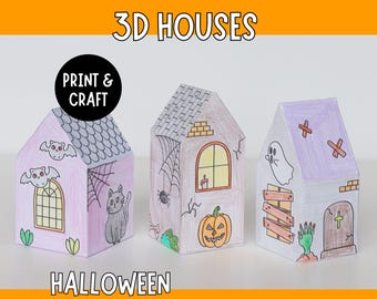 Haunted Halloween Houses 3D Paper - Printable Paper Craft Activity for Kids