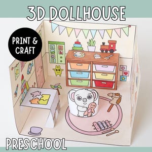 Add a Preschool- room for 3D dollhouse Printable Paper Craft with a figure