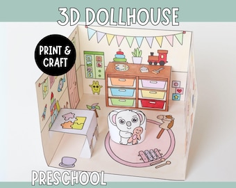 Add a Preschool- room for 3D dollhouse Printable Paper Craft with a figure