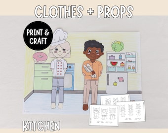 Kitchen Paper Doll Expansion Set – Clothes, Props & Play Background!