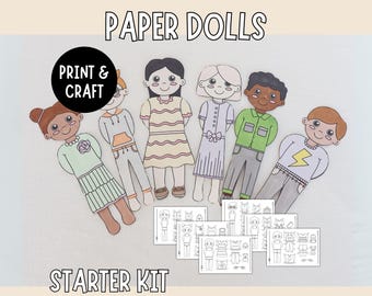 Zestaw startowy do tworzenia lalek papierowych – do wydrukowania, 6 lalek, ubranek i rekwizytów do kreatywnej zabawy