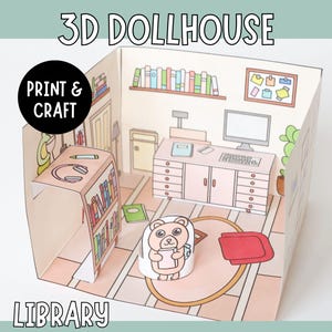 Library for 3D dollhouse Printable Paper Craft with a figure