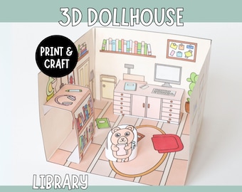 Library for 3D dollhouse Printable Paper Craft with a figure