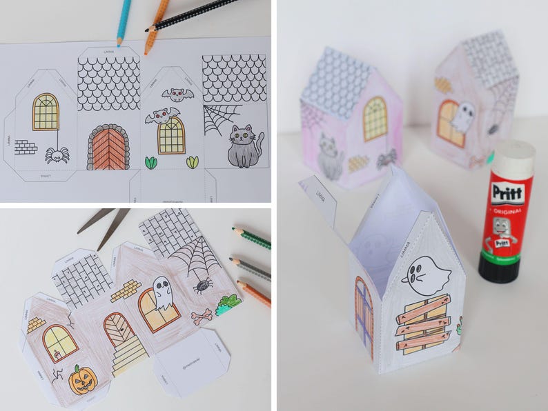 Haunted Halloween Houses 3D Paper - Printable Paper Craft Activity for ...