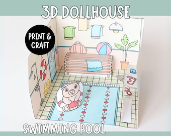 Aquatic Center for 3D Dollhouse, Printable Paper Craft with a figure