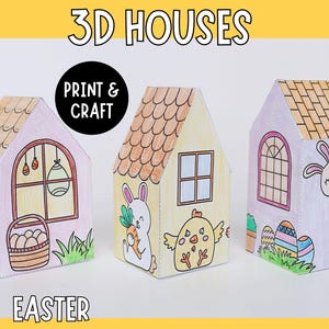 Osterhasen 3D Häuser - Druckbare Papierfiguren für Kinder