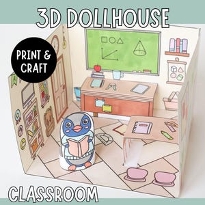Add a Classroom for 3D dollhouse Printable Paper Craft with a figure