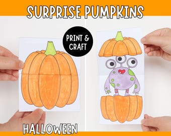 Halloween Craft Surprise Pumpkin Cards | Color, Cut & Fold Printable Craft | Kids Halloween Activity
