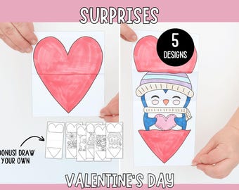Valentine's Day Surprise Heart Cards - DIY Printable Paper Craft for Kids