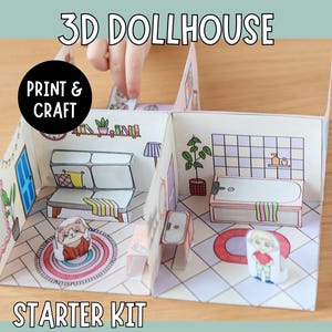 Kit di avviamento per casa delle bambole 3D per bambini - Artigianato stampabile con stanze, mobili e bambole