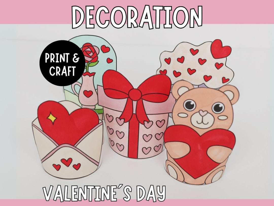 Valentine's Day Paper Craft Decorations for Kids - DIY Printable ...