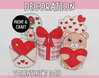 Valentine&#39;s Day Paper Craft Decorations for Kids - DIY Printable Templates